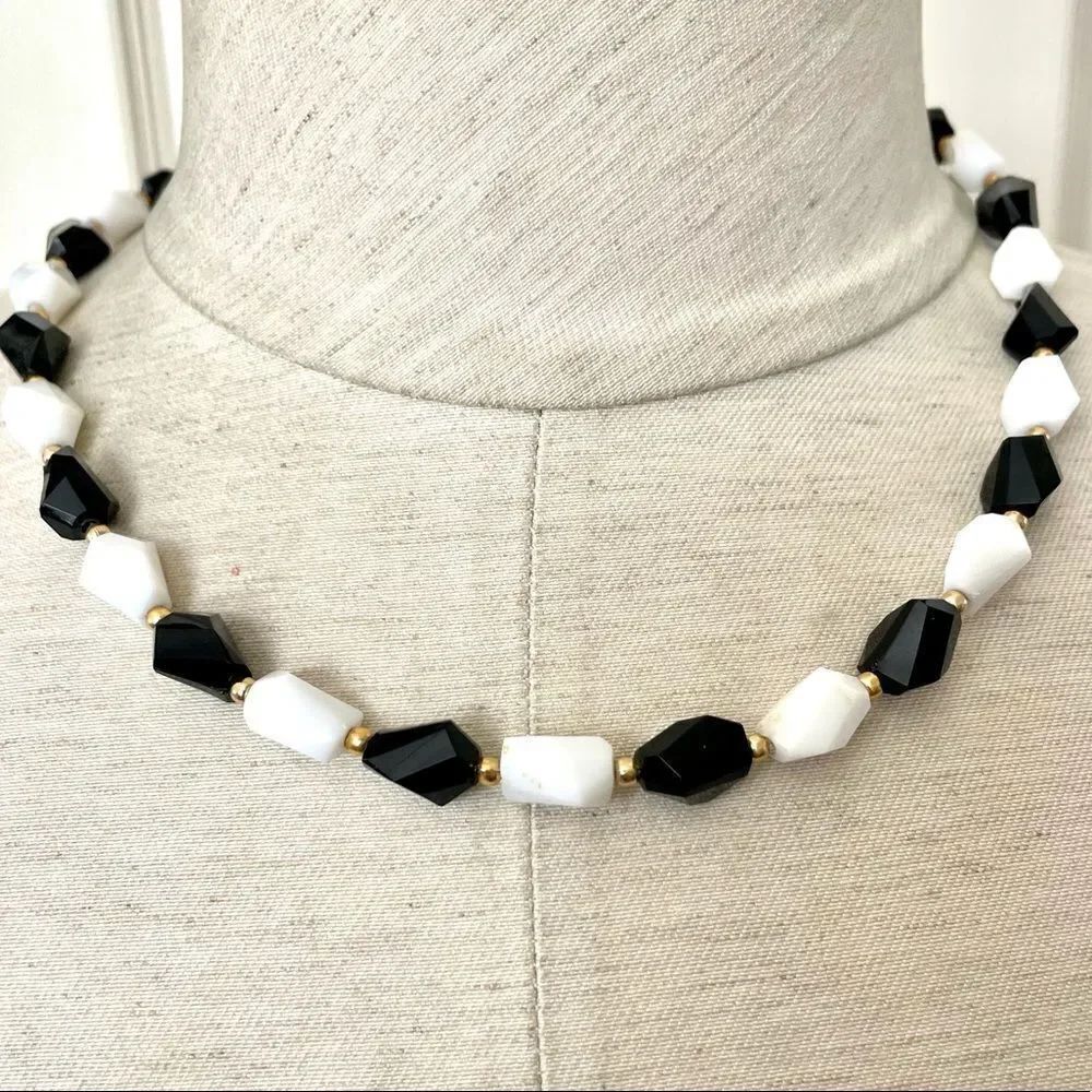 Black white and gold beaded necklace